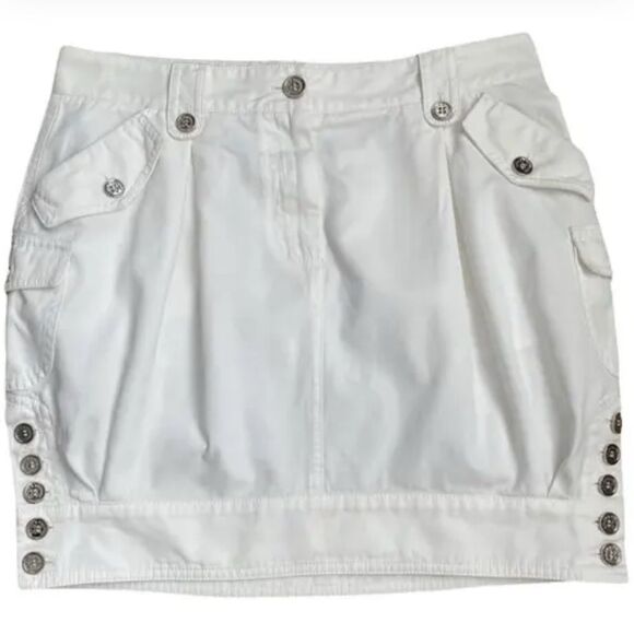 Dolce & Gabbana white cotton silver button pocketed mini skirt - Picture 1 of 9